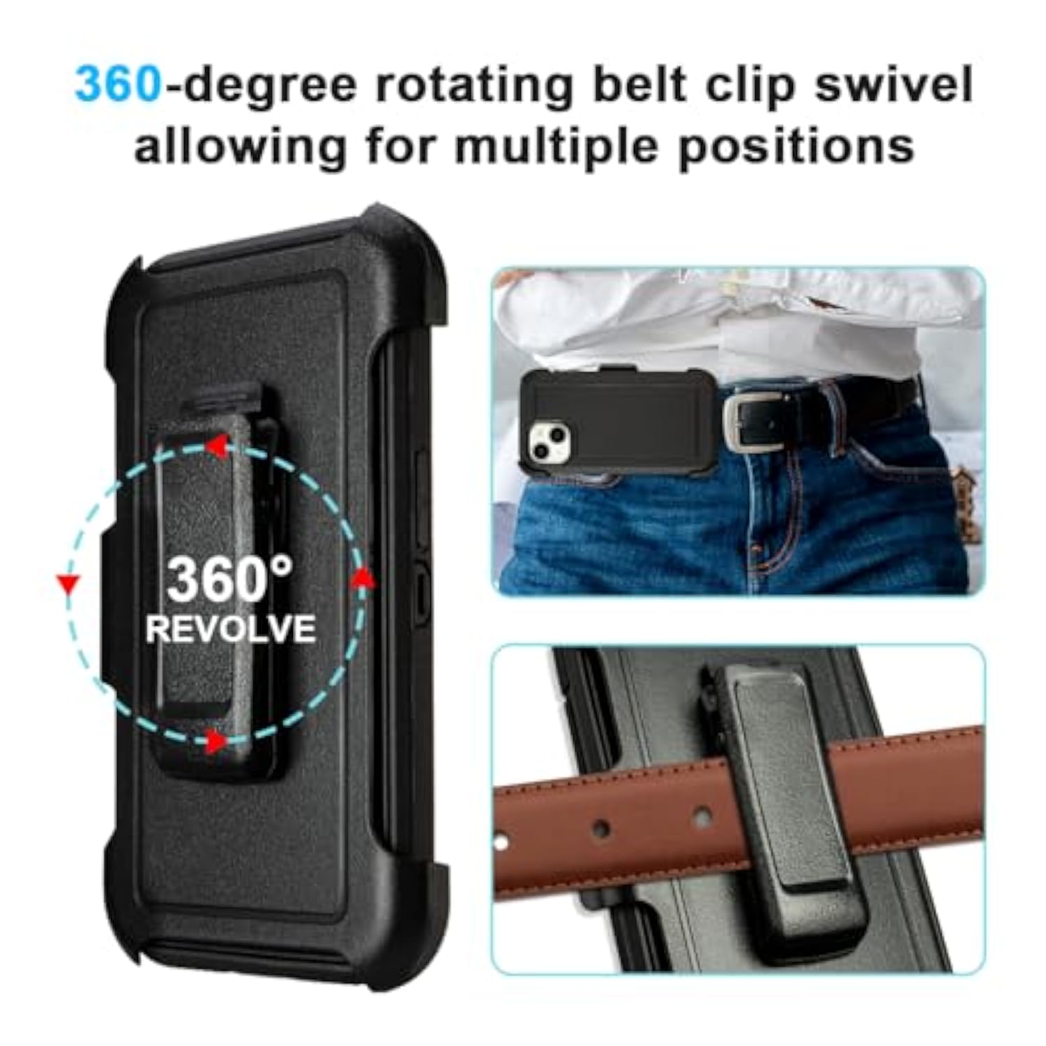 For Black Iphone 15 Case With Belt Clip, Shockproof Heavy Duty Rugged, 3 Layers Of Sturdy,Anti-Drop, Military-Grade Defender Cover For Iphone 15 Case Black