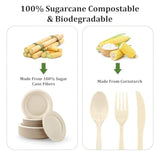 Compostable Paper Plates Set 250Pcs Heavy-Duty Sugarcane Biodegradable Dinnerware