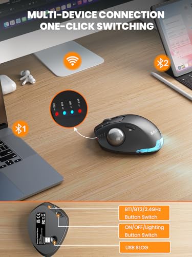 Mam1 Pro Ergonomic Wireless Trackball Mouse, Adjustable 0°/18° Angle, Thumb Control, Quiet Clicks, 3 Multi-Device Bluetooth & Usb Receiver, Rechargeable Mouse For Office, Windows Mac