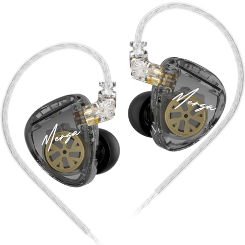 Kz Merga In Ear Monitor Wired,Dual Dynamic Driver In-Ear Headphones, Kz Deep Bass Earphones, Hifi Stereo Earbuds For Musician (Black & Silver-Plated Cable, Without Mic)