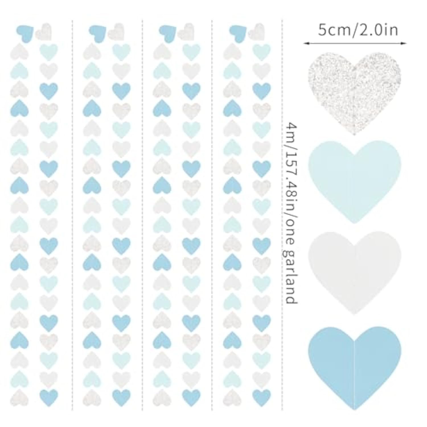 52ft Light Blue & Silver Heart Garland — Baby Boy Shower & Party Decor