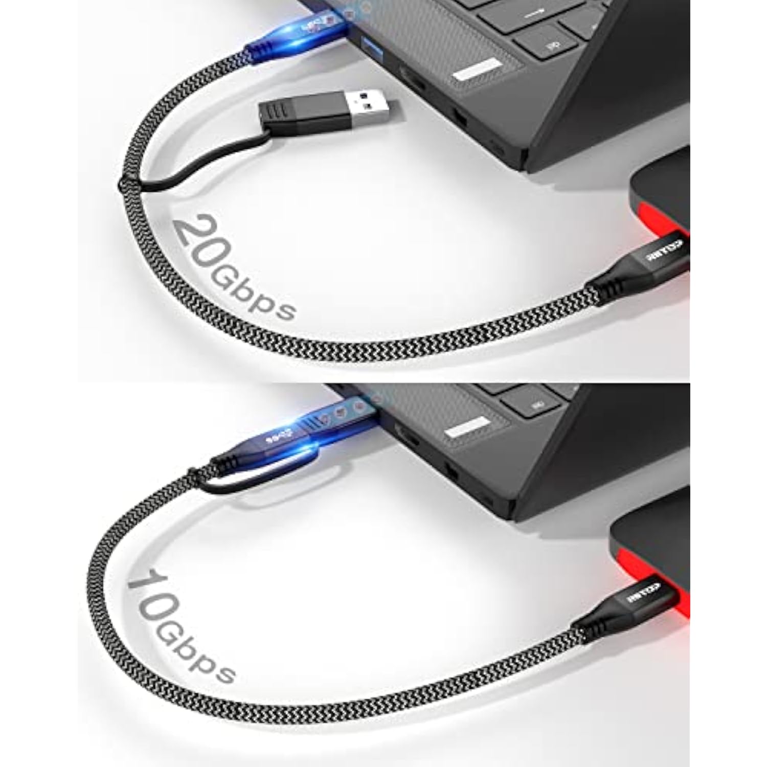 RIITOP USB 3.2 C to C Cable 20Gbps [1FT], Braided 2IN1 USB Type C Y Short Cabl