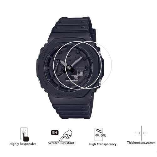 for Casio GA-2100 Screen Protector, 9H Hardness Tempered Glass Screen Protector for Casio GA-2100 with Anti-Fingerprint Bubble-Free Crystal Clear (2