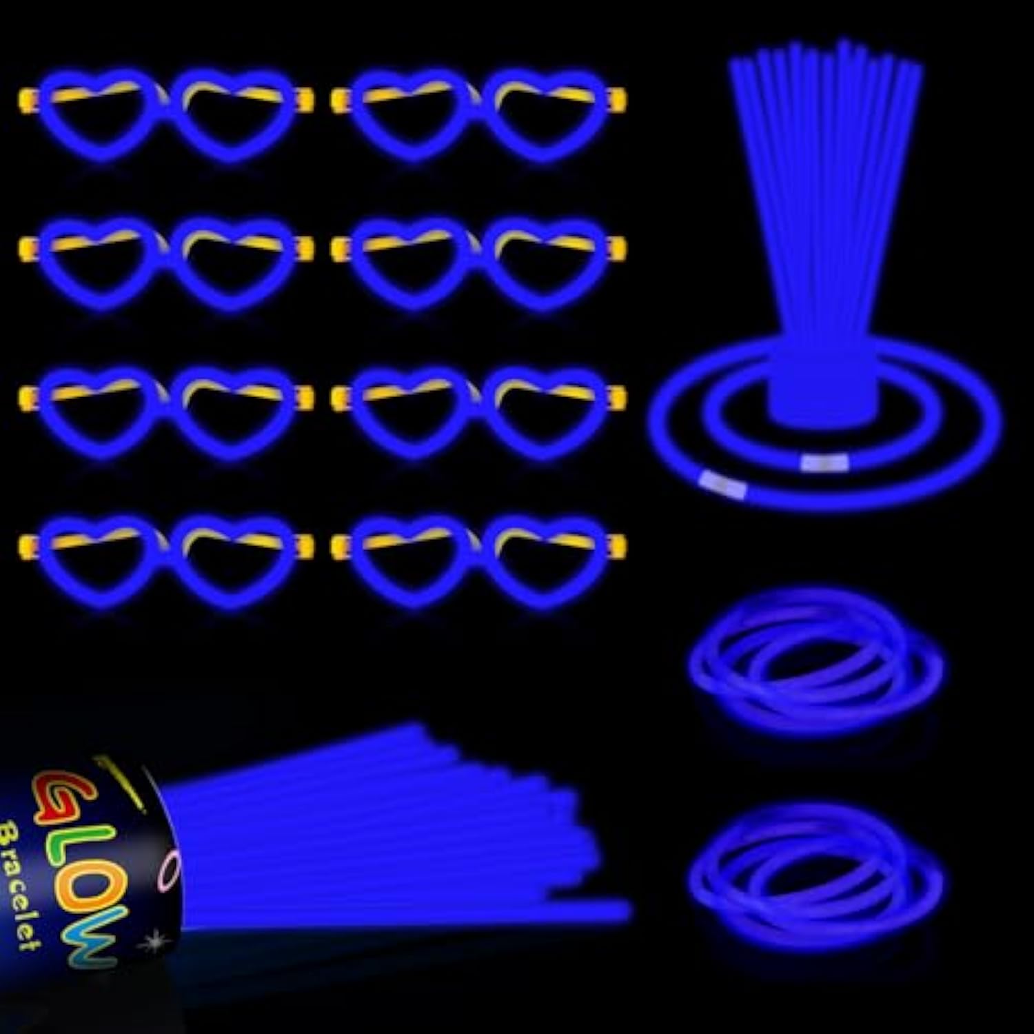 60-Pack 8-Inch Blue Glow Sticks with Connectors and Glow Accessories for Parties