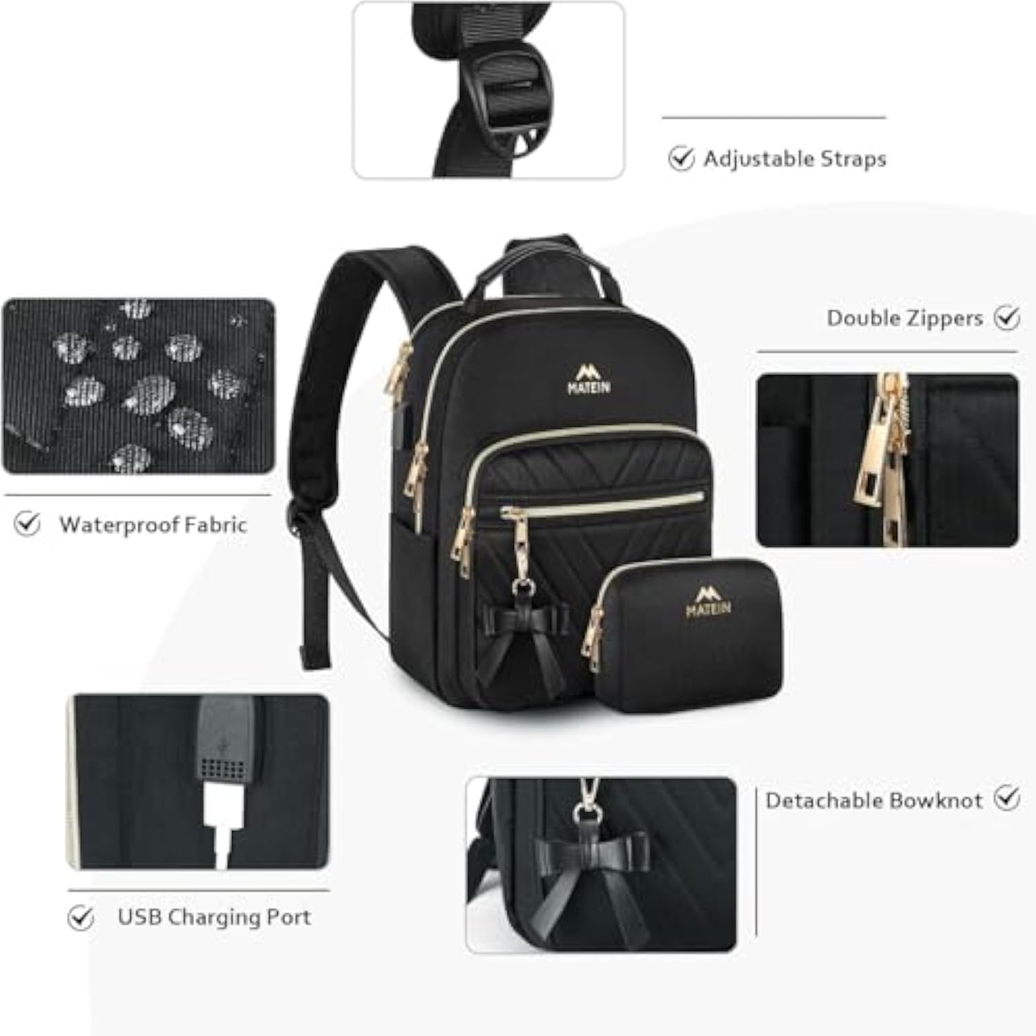 Mini Backpack For Women, Waterproof Stylish Daypack Purse Shoulder Bag With Usb Charging Port, Lightweight Small Casual Daily Travel Backpack, Lady Girls Gifts For Work School, 2Pcs Sets, Black