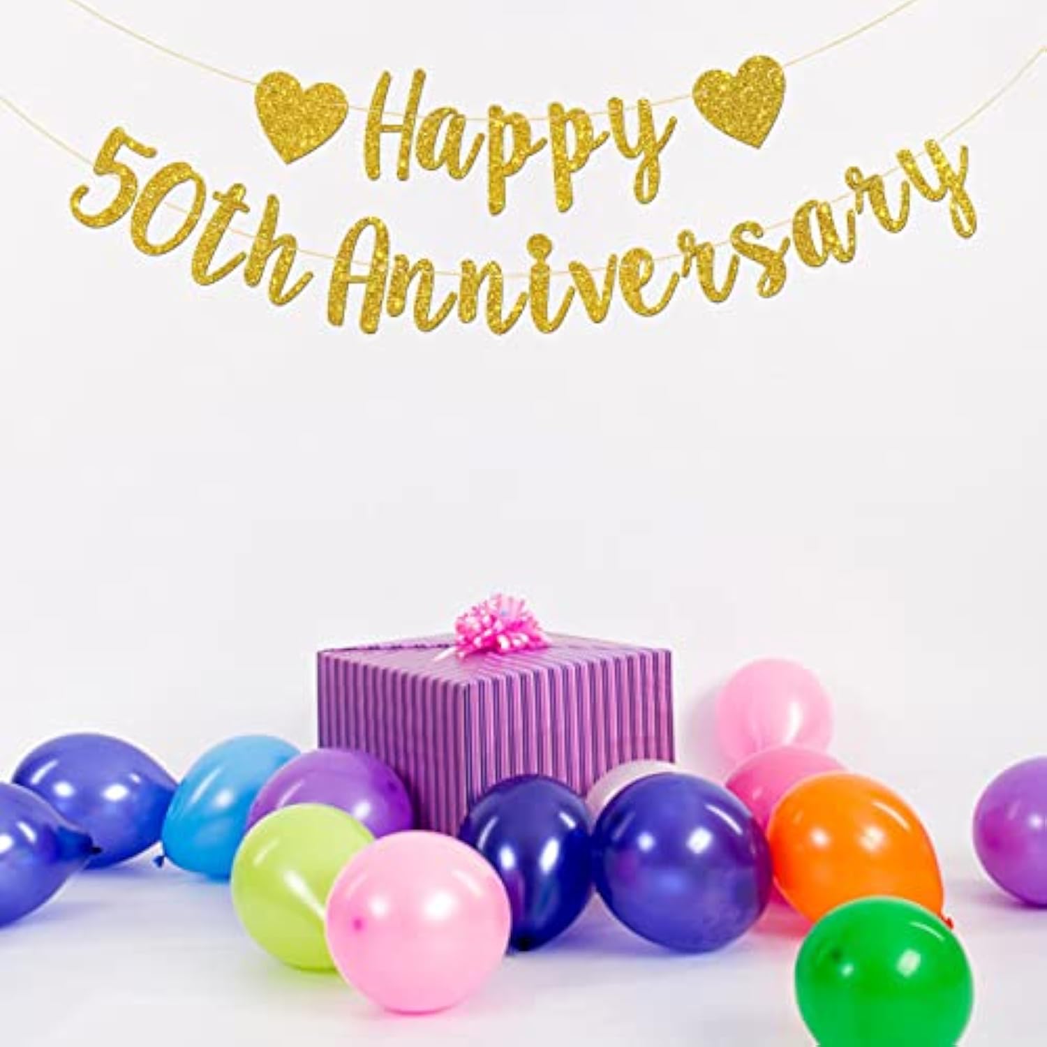 Gold Glitter Happy 50th Anniversary Banner – 50 Years Loved Wedding & Birthday Party Decoration
