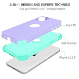 For 11 Phone Case, Heavy Duty 2 In 1 Full Body Rugged Shockproof Protection Hybrid Hard Pc Bumper Drop Protective Girls Women Boy Men, Purple/Mint