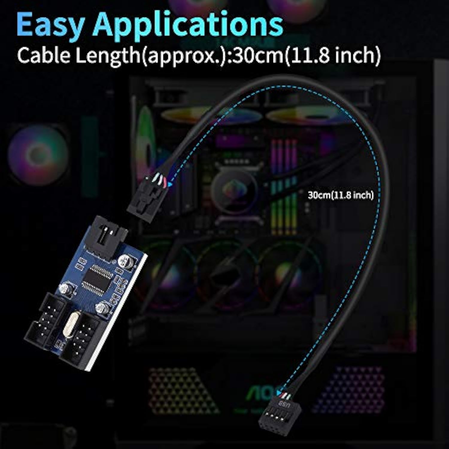9 Pin 2 In 1 Internal Usb Splitter Cable, Usb Header Male 1 To 2 Female Extens