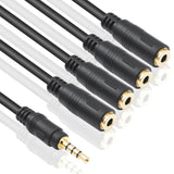 3.5Mm Splitter Mic And Audio Cable, 3.5Mm Headphone Splitter 1 To 4 Ways (1/8") Trrs Male To Female Aux Headphone Cable For Earphone & Headset Phone