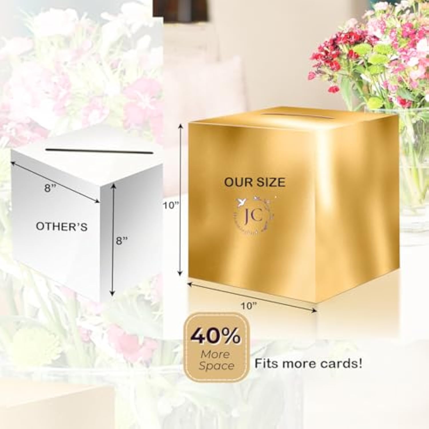 Gold Card Box – 10"X10" Foldable Gift Box With Slit For Weddings, Birthdays, Graduations, Donations, Envelopes, Cards