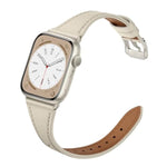 Slim Leather Bands Compatible With Apple Watch Band 42Mm 41Mm 40Mm 38Mm, Genuine Leather Replacement Strap For Iwatch Series 10/9/8/7/6/5/4/3/2/1/Se Women, Starlight/Starlight