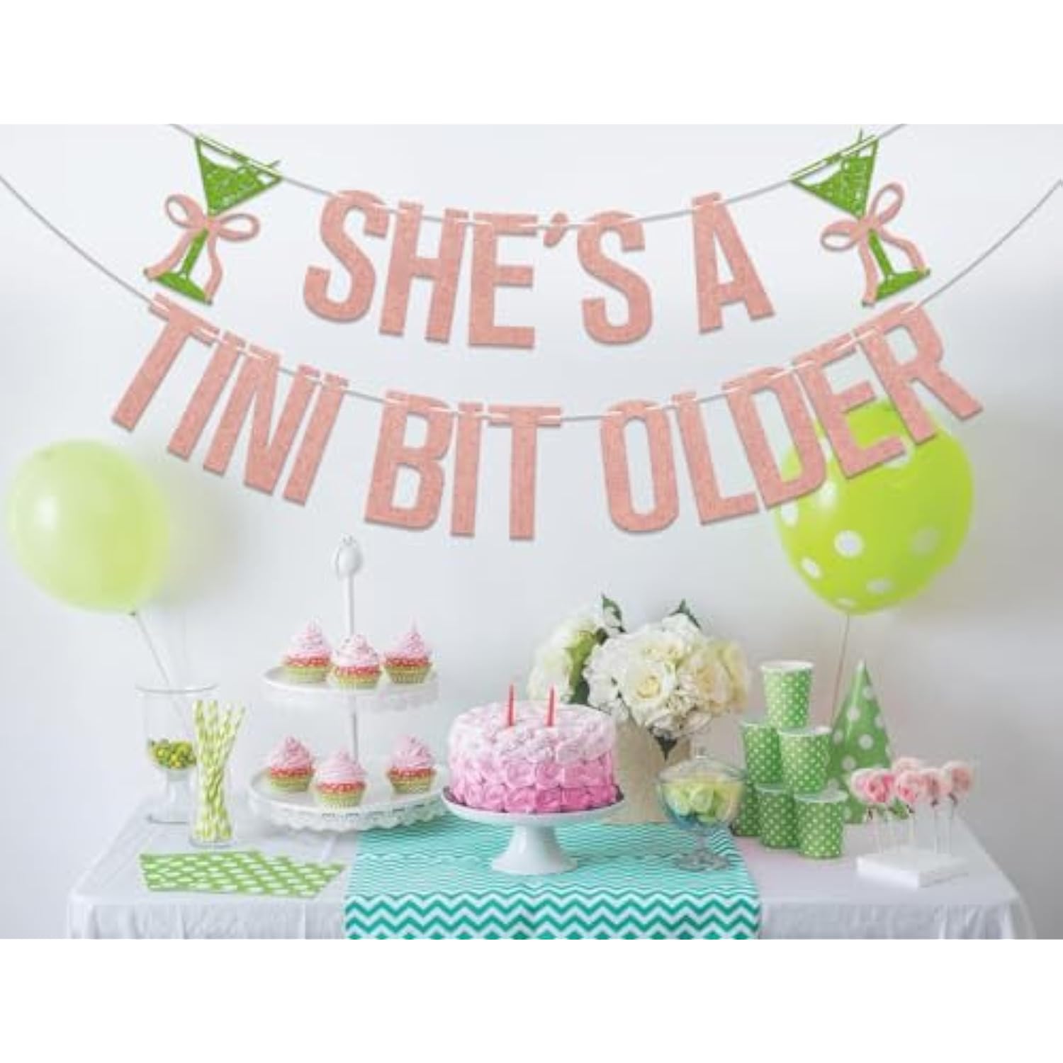 She'S A Tini Bit Older Banner - Martini Birthday Party Decorations - Tini Bit Older Decorations - Birthday Party Decor Supplies Rose Gold