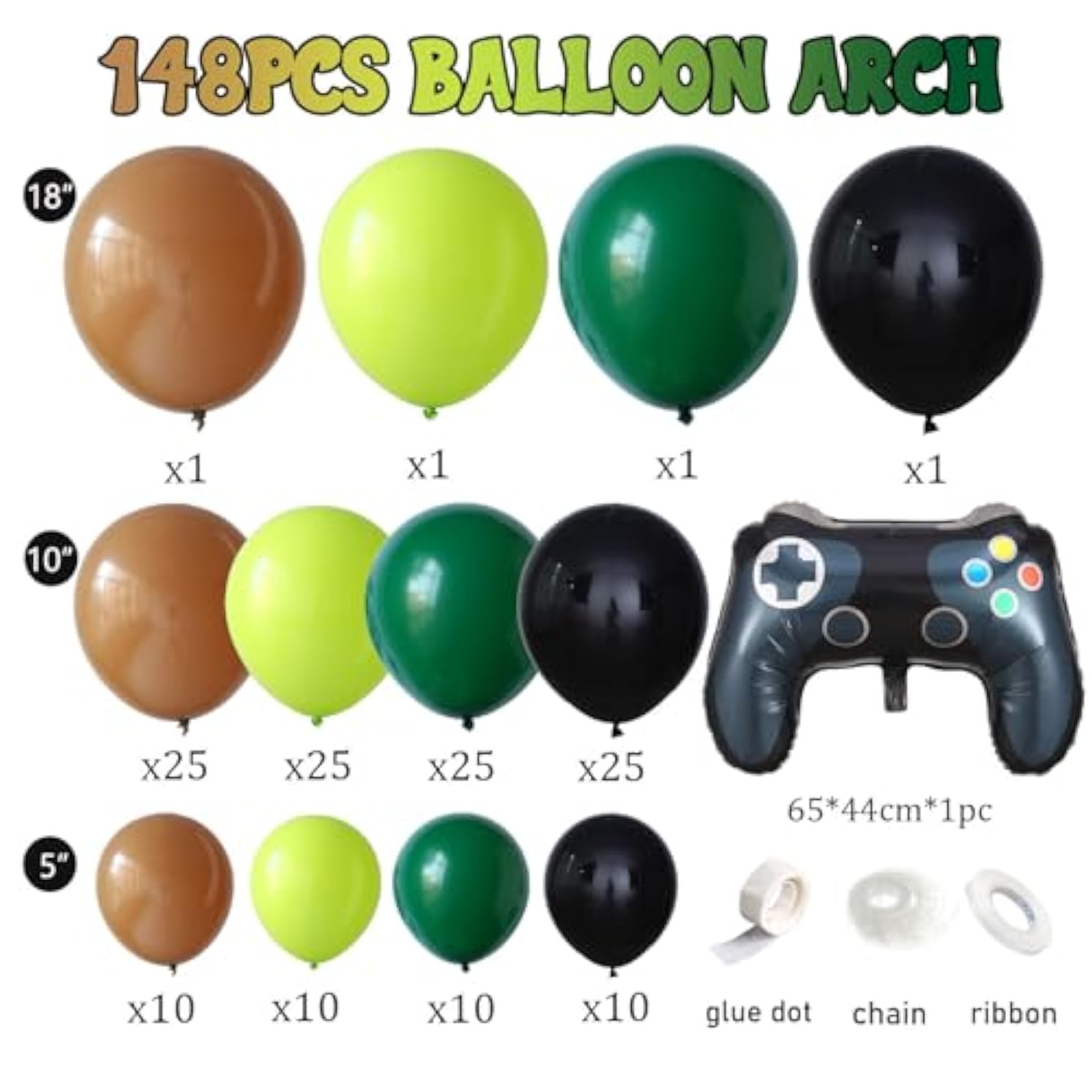 Video Game Theme Birthday Party Decorations,Green And Brown Balloon Garland Arch Kit,Green And Black Balloons With Game Controller Foil Balloon For Pixel Game Party Birthday Baby Shower Backdrop