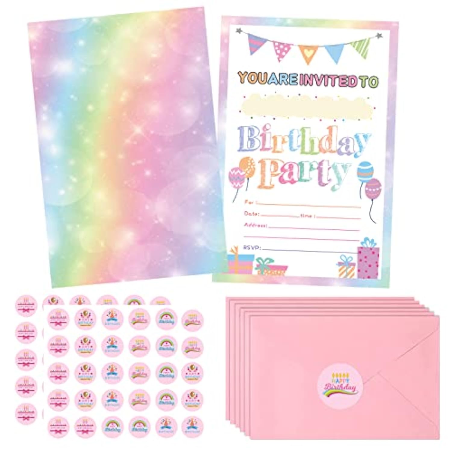 30 Pack Birthday Party Invitations For Girls With Envelopes And Sticker, Cute Birthday Party Invitations Cards For Kids, Party Decorations Supplies For Baby Shower Birthday Party
