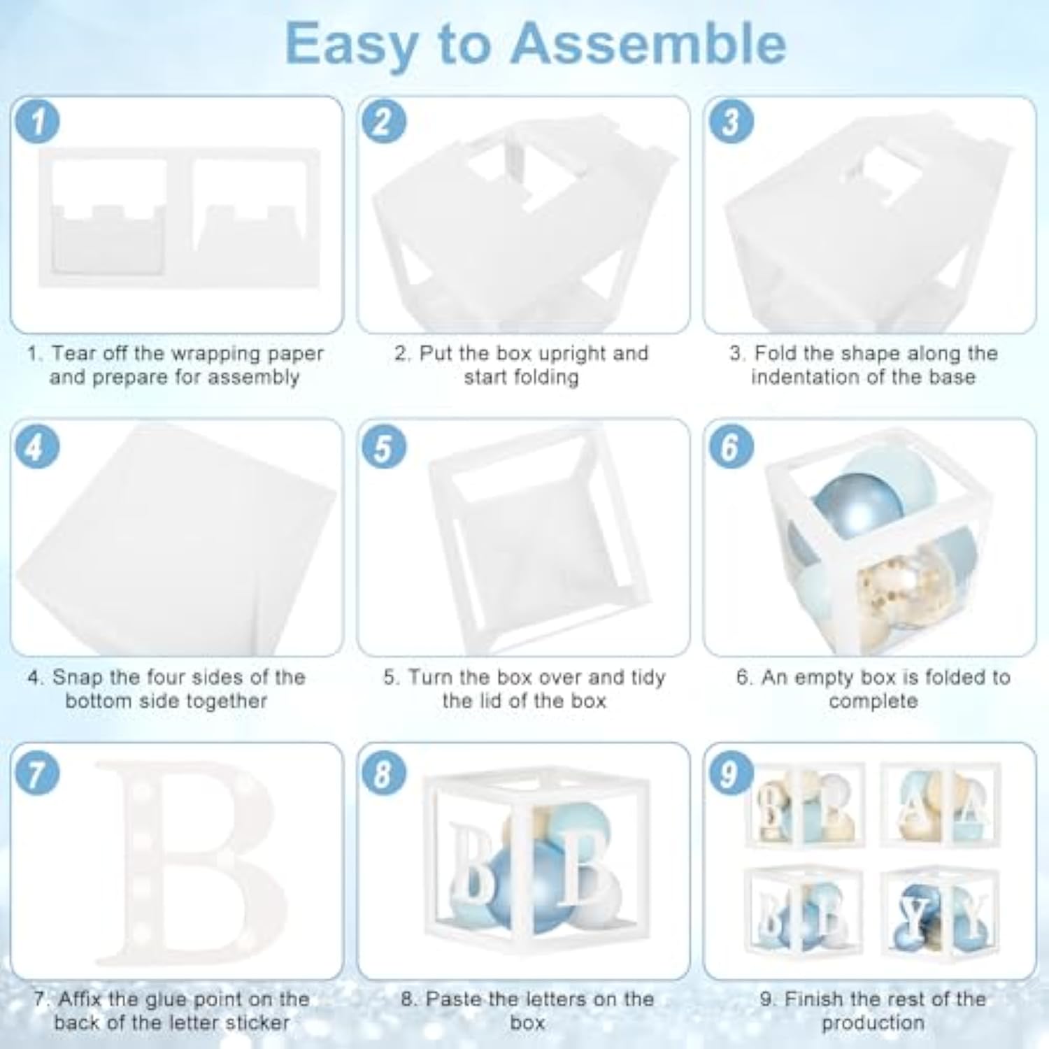 153Pcs Dusty Blue Balloon Baby Shower Decorations For Boy, Blue Balloon Arch Kit Baby Boxes With Letter (A-Z+Baby) For Boho Baby Shower Boy Birthday Gender Reveal Party Supplies