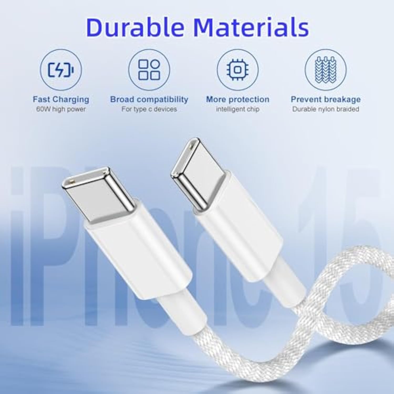 Type C To Type C Fast Charging Cable For Iphone17/16/15,2Pack Nylon Braided Usb C To Usb C 3 Feet Charger Cable For Iphone17/16/15 Pro Max/Mini/Macbook/Ipad Air/Mini/Pro/Samsung
