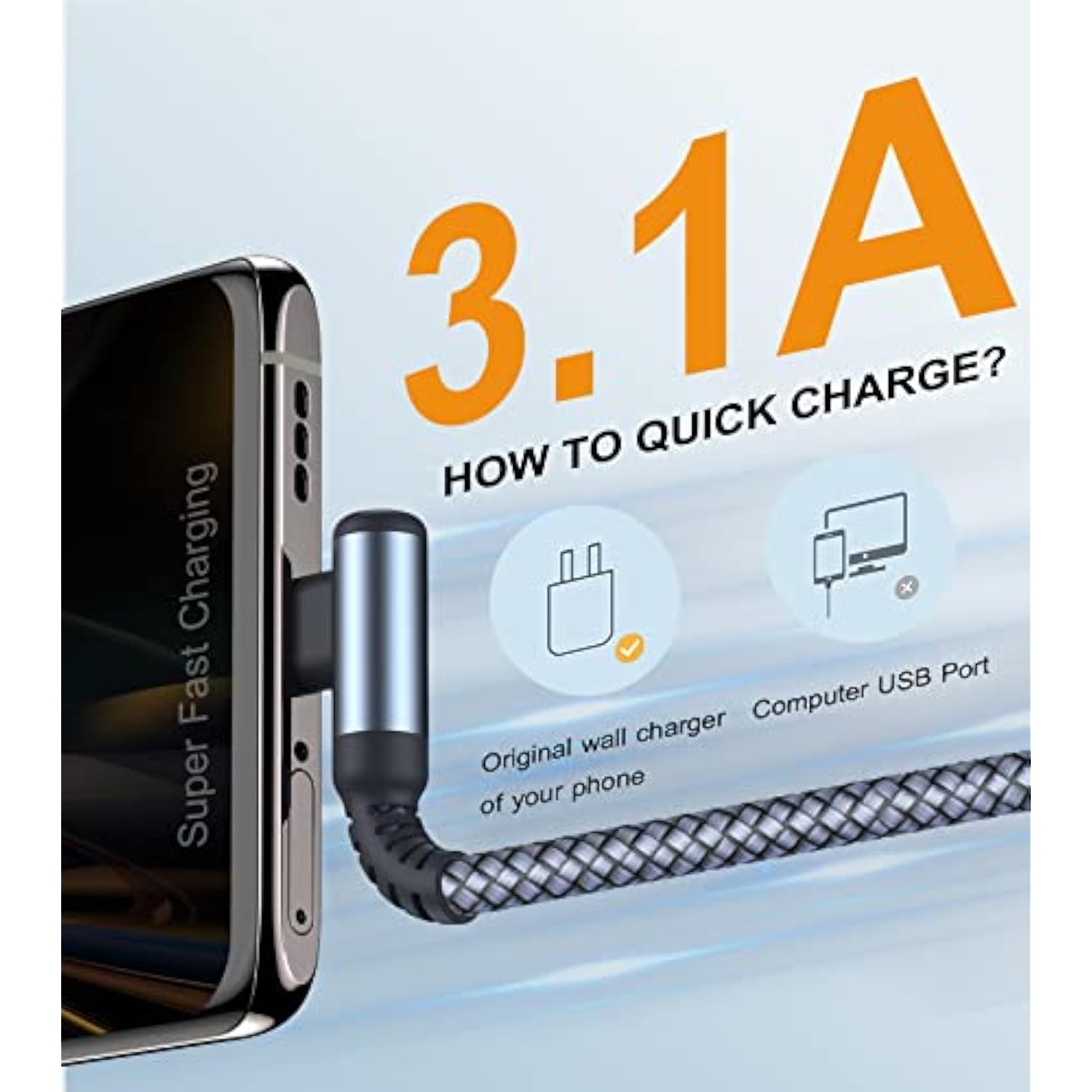 Usb C Cable Right Angle [2-Pack, 6.6Ft+6.6Ft], Usb Type C Charger Fast Chargin