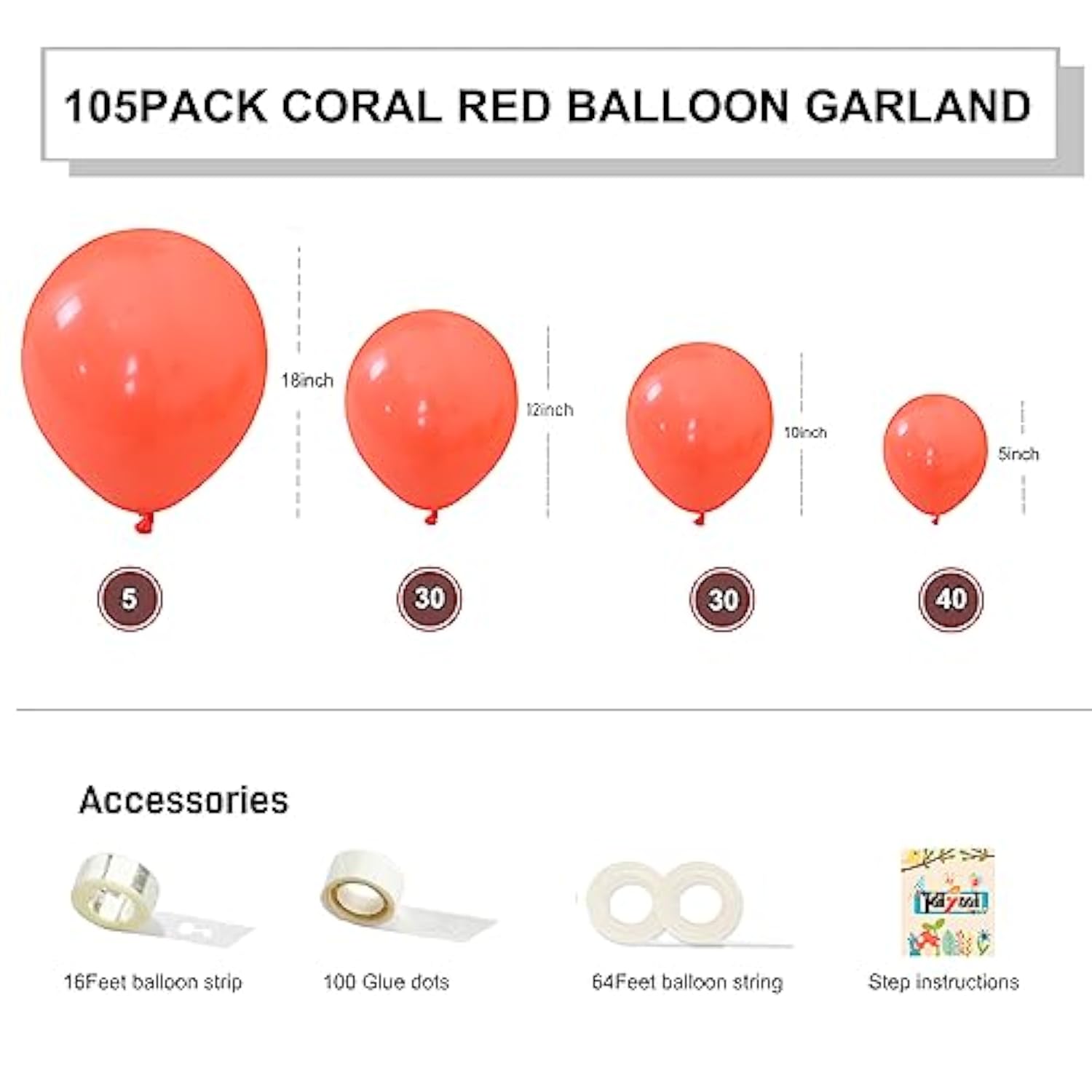 Coral Balloons 105Pcs 18/12/10/5 Inch Different Sizes Coral Red Balloon Arch Kit For Birthday Baby Shower Wedding Bridal Graduation Decoration Valentines Party Supplies