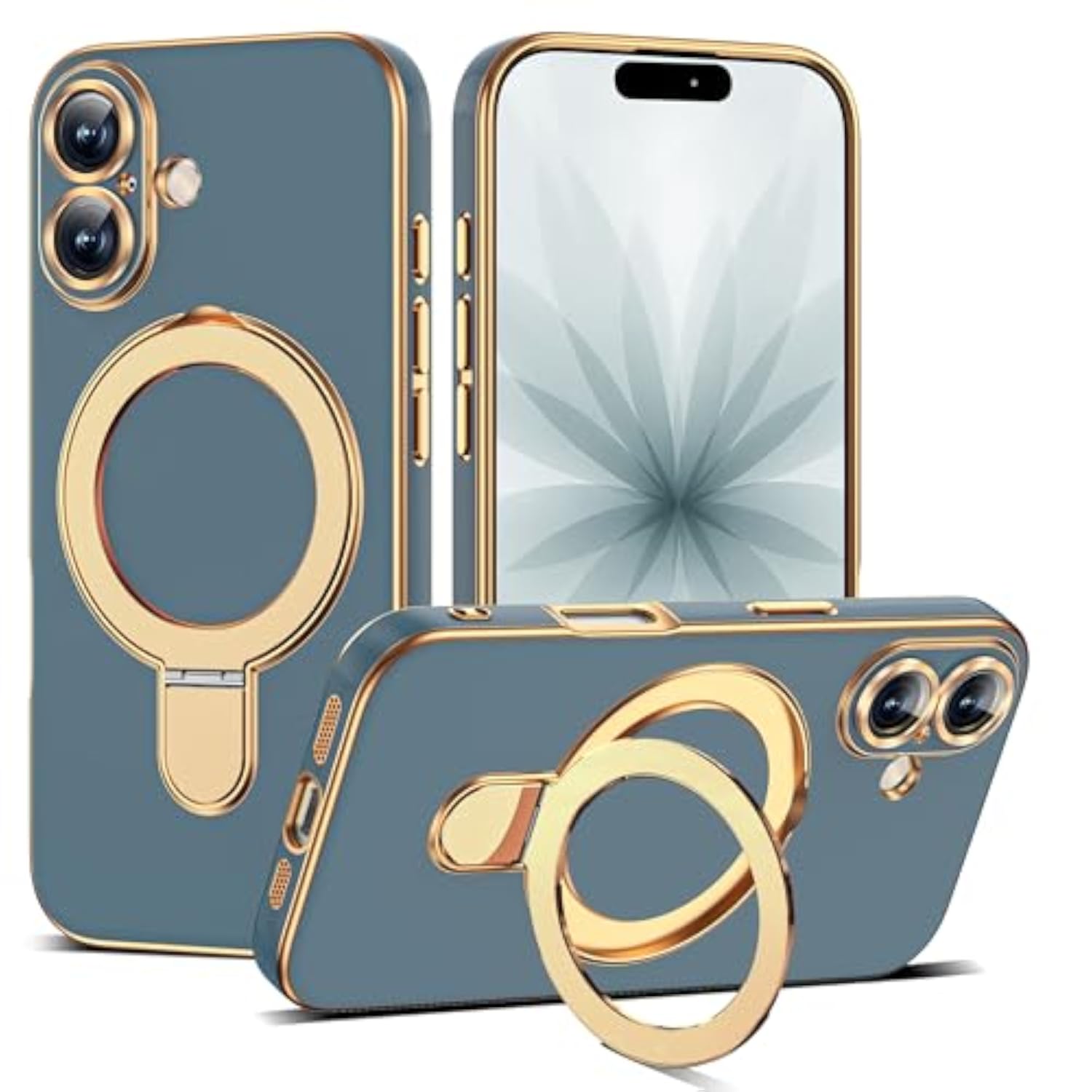 Grey Blue Plating Phone Case for iPhone 17 with 6.3" Stand