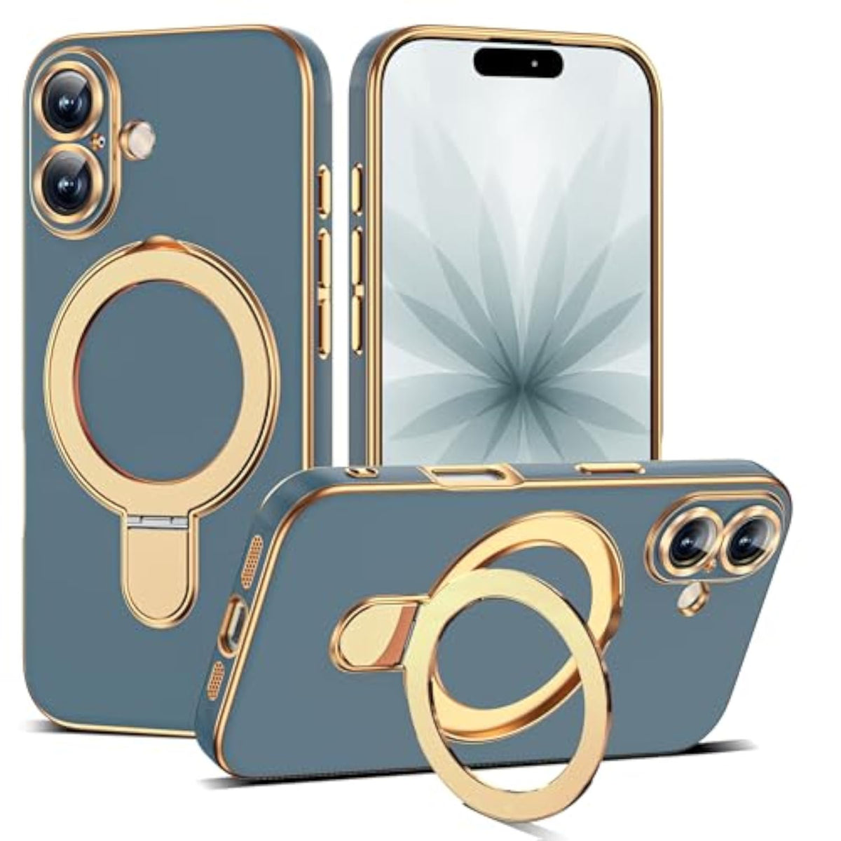 Grey Blue Plating Phone Case for iPhone 17 with 6.3" Stand