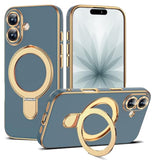 Grey Blue Plating Phone Case for iPhone 17 with 6.3" Stand