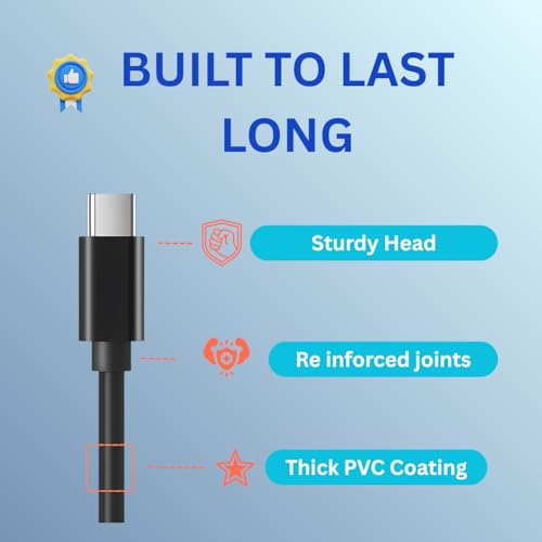 Fast Charging USB A to USB C Cable, Black, 6ft / 2 Meters Length, PVC Coated, Data Transfer 480Mbps, Compatible with  iPhone iPad AirPods