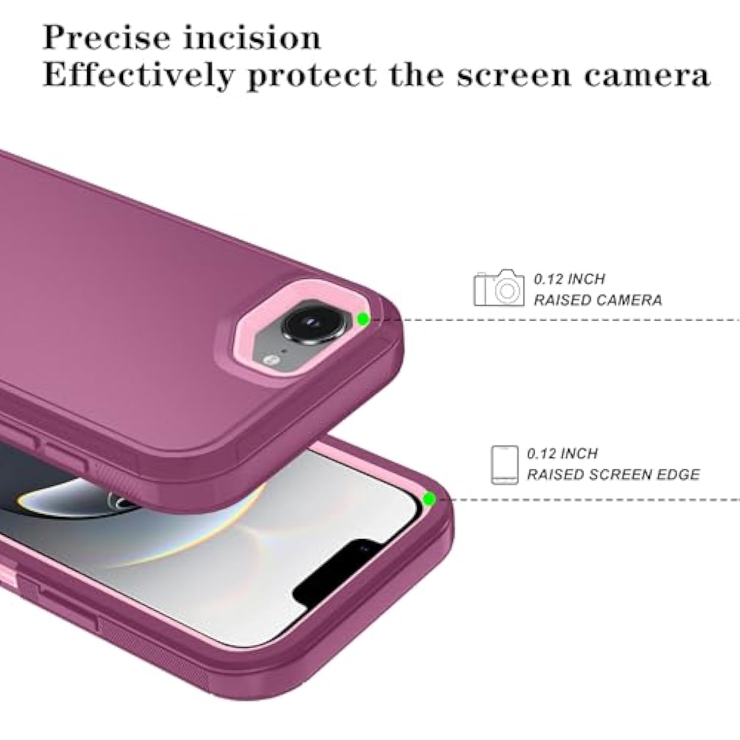 Phone Case For Iphone 16E Case With Hd Screen Protector, Heavy Duty Shockproof & Dustproof & Dropproof 3-Layer Cover Phone Case For Iphone 16E,Wineredpink