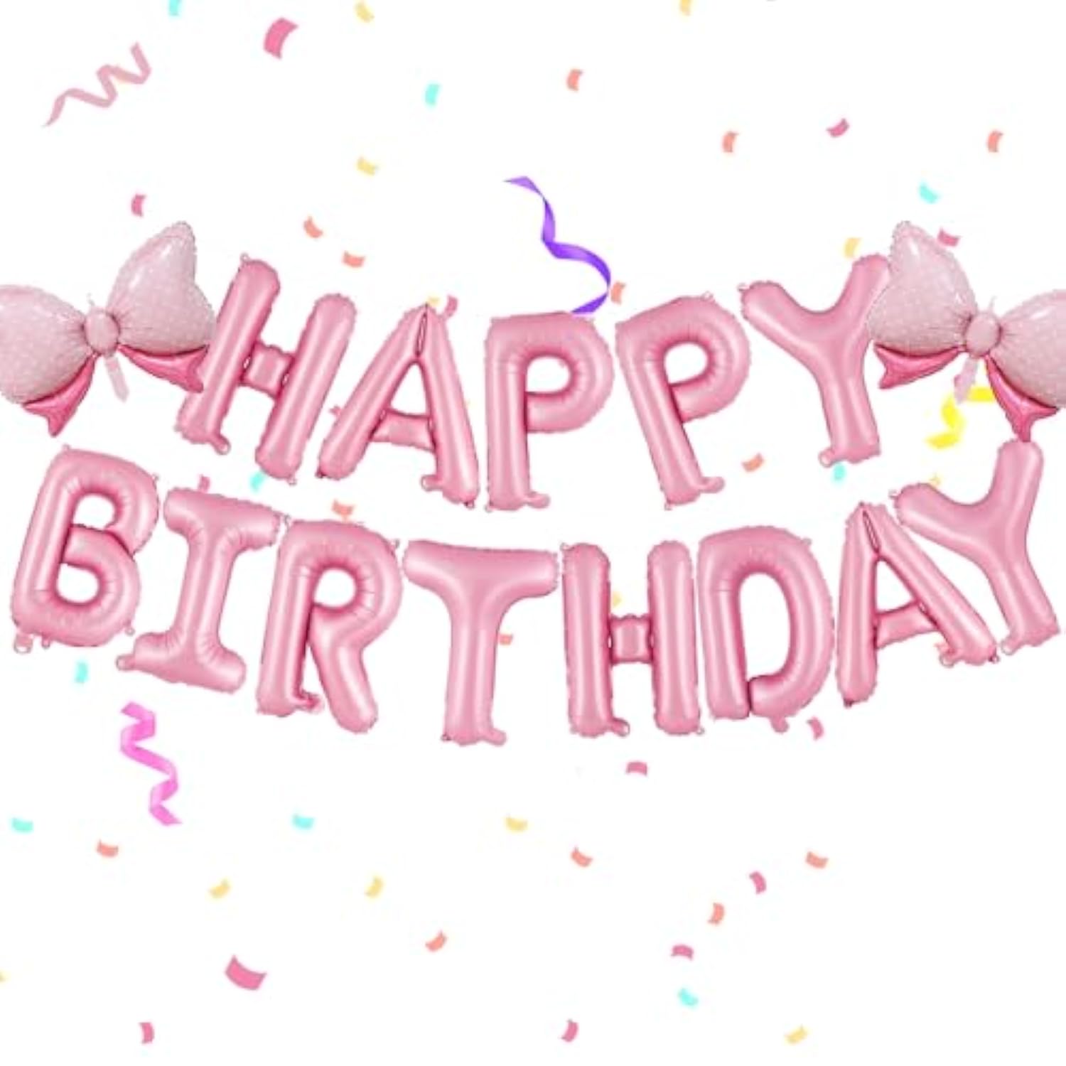 16-Inch Pink Happy Birthday Letter Balloons with 2 Mini Bow Balloons