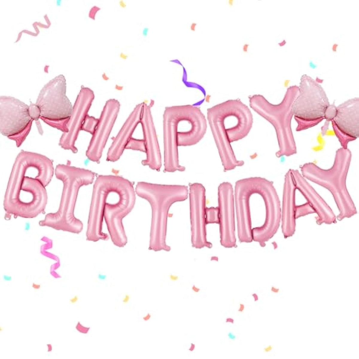 16-Inch Pink Happy Birthday Letter Balloons with 2 Mini Bow Balloons