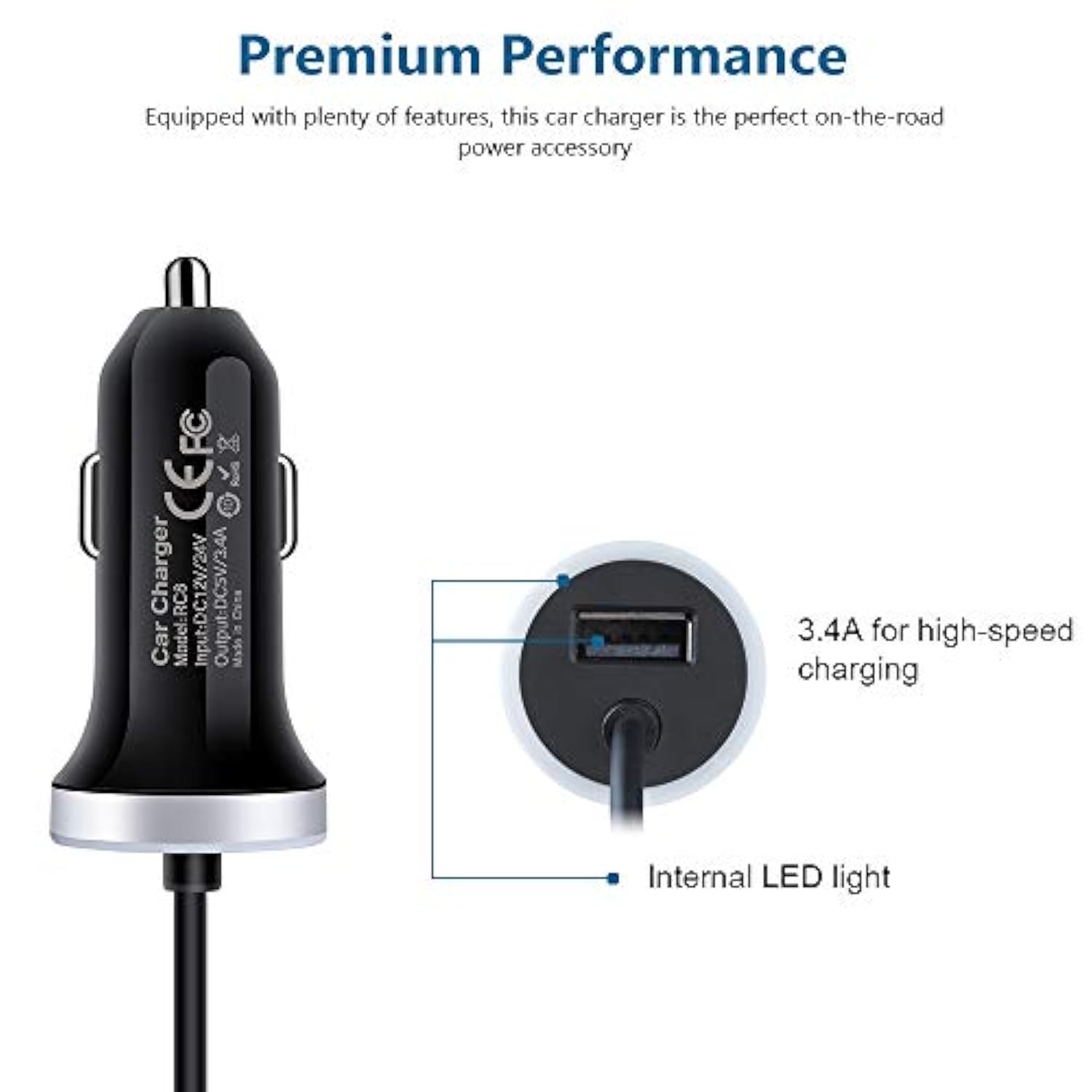 Fast Car Charger For Samsung Galaxy S25 S24 S23 S22 S21 S20 Note 20 S10 S9 S8 A16 A25 A35 A54 A14 A53 A13 Z Fold 6 5 4 Z Flip 6 5 4,3.4A Usb C Car Adapter With Built-In 3Ft Type C Fast Charging Cable