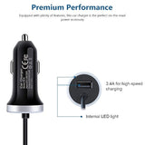 3.4A USB-C Car Charger with 3ft Cable for Samsung, LG, Moto, Google Pixel
