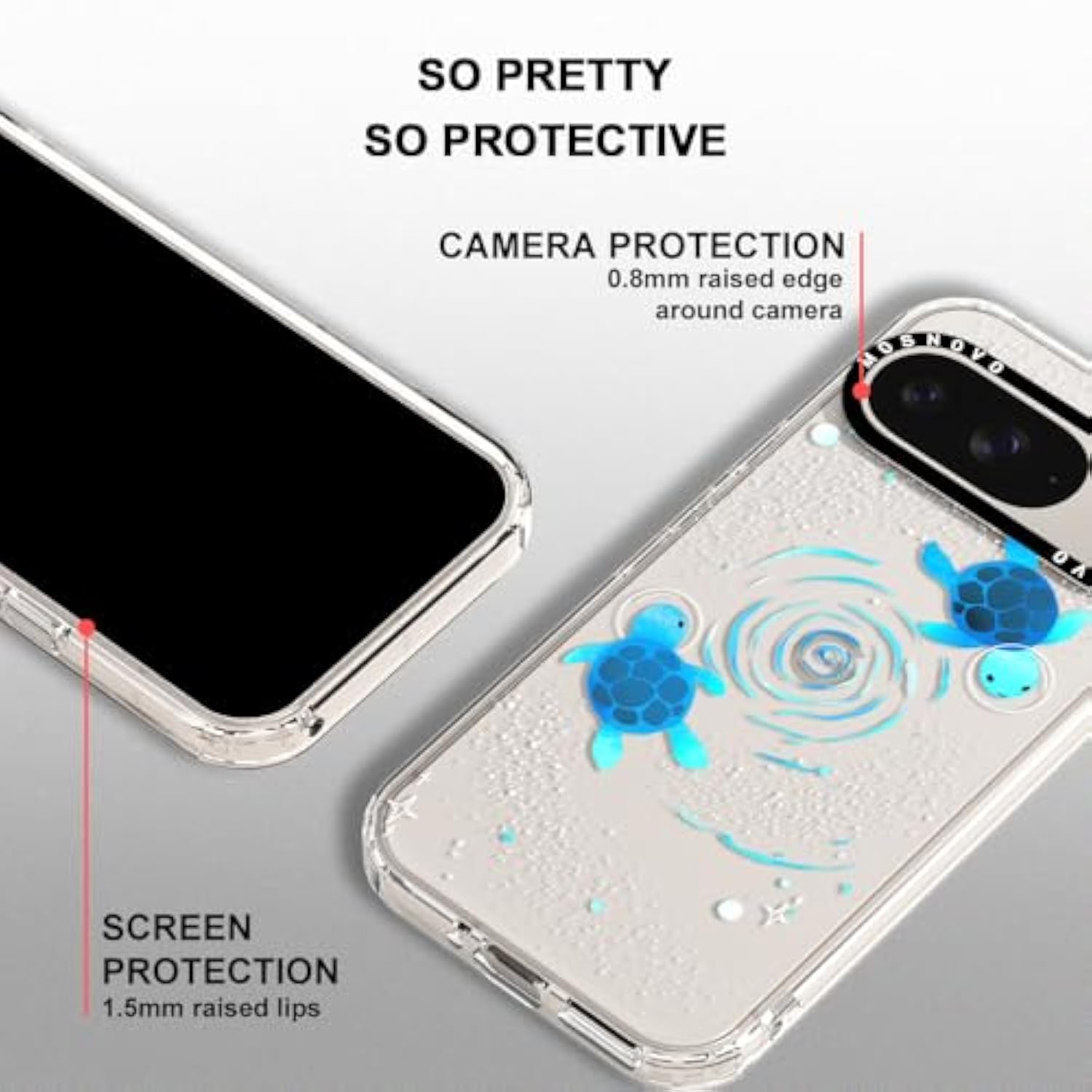 Case For Google Pixel 9 & Pixel 9 Pro, [Buffertech 6.6Ft -Grade Drop Protection] [Anti Peel Off Tech] Clear Tpu Bumper Phone Case Cover Design - Space Turtle