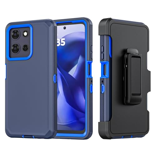 Shockproof Phone Case For Motorola Moto G Power 5G 2025/Moto G Play 2025 With Belt Clip Holster,Rugged Full-Body Protective Case Cover With Kickstand & Holster (Navy Blue)