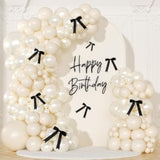 141pcs White Balloon Arch Kit with Pearl White Balloons & Black Bows for Parties