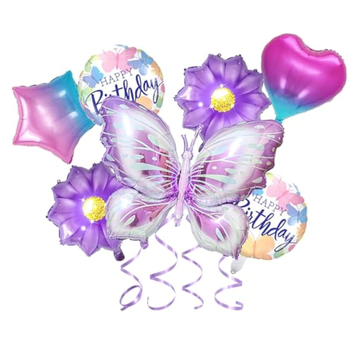 Butterfly Birthday Party Decoration Butterfly Aluminum Foil Balloon Girl Party Birthday Decoration With Straw Ribbon