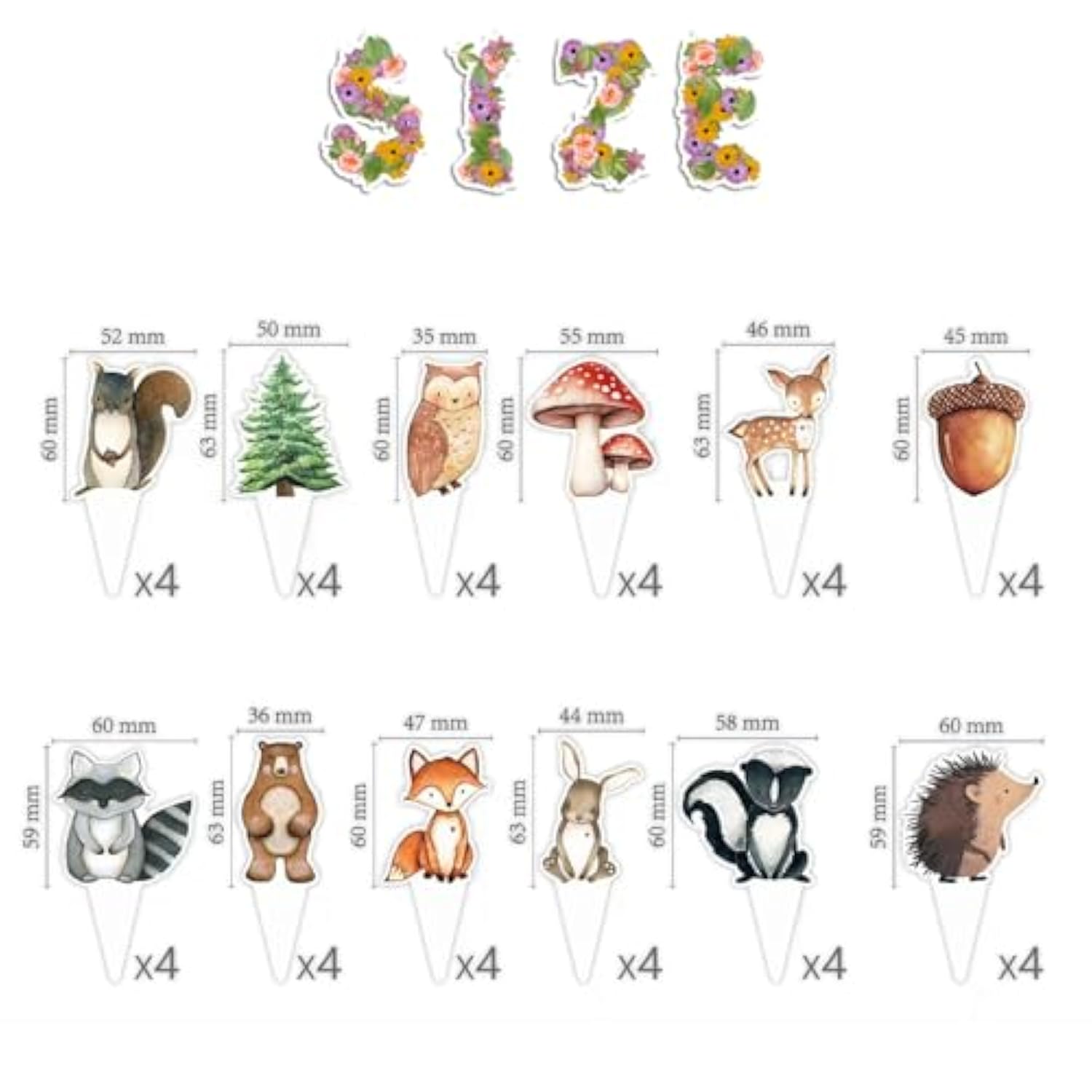 48 Woodland Cupcake Topper, Forest Animal Cupcake Toppers For Woodland Baby Shower Decorations, Neutral Forest Animals Gender Reveal Party Supplies