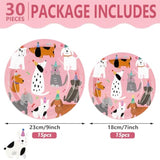 30Pcs Dog Theme Paper Plate Pink Puppy Disposable Plates 9" & 7" Cute Cartoon Dinner Plates For Animal Pet Party Table Decor Supplies