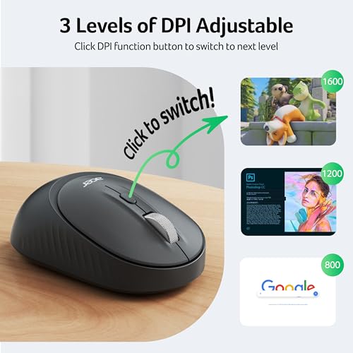 Bluetooth Wireless Mouse For Laptop, Computer Mouse Wireless (Bt5.2+2.4Ghz), Small To Medium Size, Left & Right Handed Office Usb Mice With Usba Receiver, 4 Buttons, Compatible With Pc, Desktop