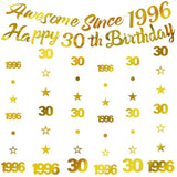 30Th Birthday Decorations Party Banner - 8 Pcs Gold Awesome Since 1996 Happy 30Th Birthday Banners Star Circle Dot Hanging Swirls Decor Gifts For 30 Year Old Thirty Men Women Supplies