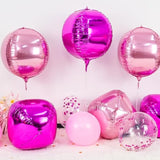 6 Pcs Hot Pink Pink Round Foil Balloons, 22 Inch Giant 4D Metallic Balloons