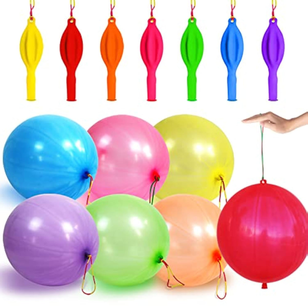 30Pcs Neon Punch Balloons with Rubber Bands – Durable Party Favors for Kids