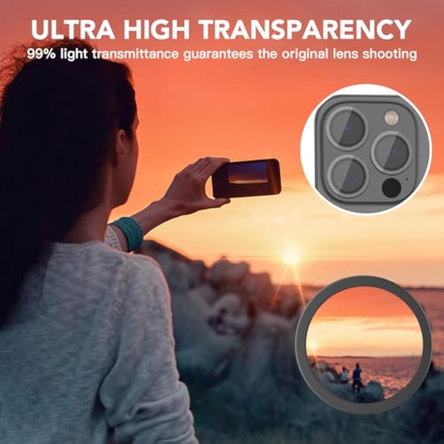 [Black][2 Pack] Camera Lens Protector For Iphone 15 Pro/15 Pro Max,Ultra Hd 9H Tempered Glass Camera Cover Screen Metal Ring Case Friendly Scratch Resistant Easy To Install