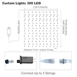 300 Led Curtain Lights 9.8Ft Plug-In Fairy Curtain Lights With 8 Modes, Connectable Indoor/Outdoor For Christmas Decorat
