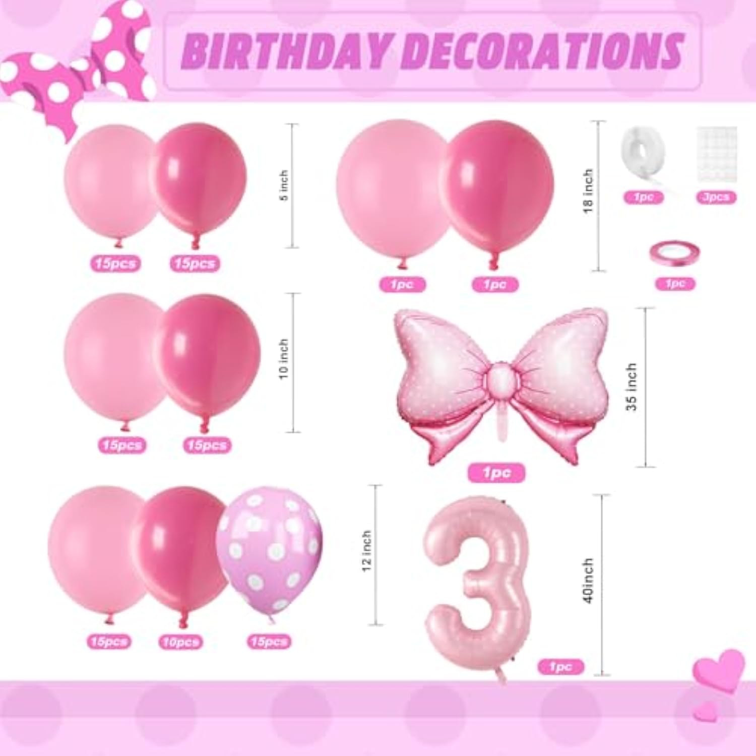Light Pink Balloon Garland Arch Kit With Baby Pink 40 Inch Number 3 Balloon And Bow Foil Balloon, 3Rd Birthday Decorations For Girl Princess 3 Year Old Birthday Party Baby Shower Anniversary Wedding