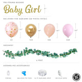 Sweet Baby Co. Baby Shower Decorations For Girl With Pink Balloon Arch Garland Kit, Baby Girl Banner Decor, Eucalyptus Boho Greenery Vine, Light Pink, Peach Blush, Gold, Confetti Balloons