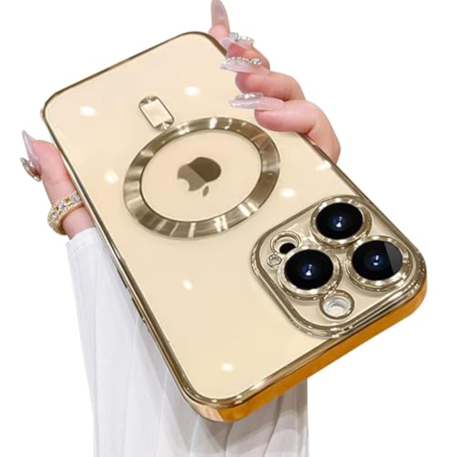 OOK Magnetic Case Made for iPhone 14 Pro Max (6.7 Inch) [Built-in Camera Lens Protector] [Compatible with MagSafe] Soft TPU Anti-Scratch Shockproof Protective Slim Clear Case for Women Men - Gold