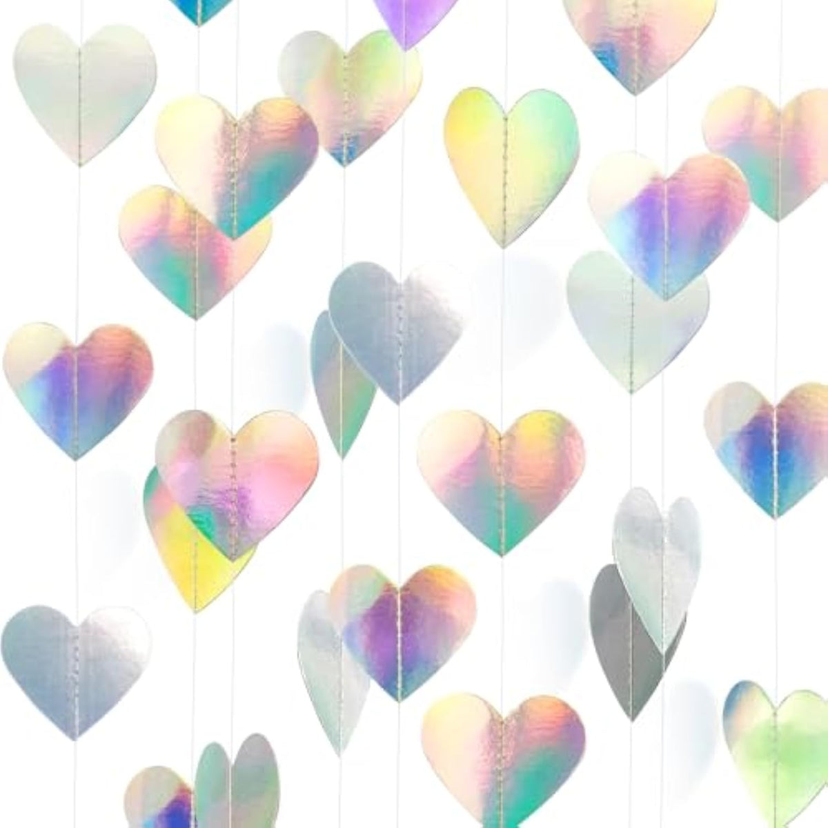 52 Feet Love-Heart Garland Shiny Iridescent Heart Streamers Holographic Paper Garland For Valentines Day Birthday Wedding Engagement Bridal Shower Bachelorette Winter Christmas Decoration