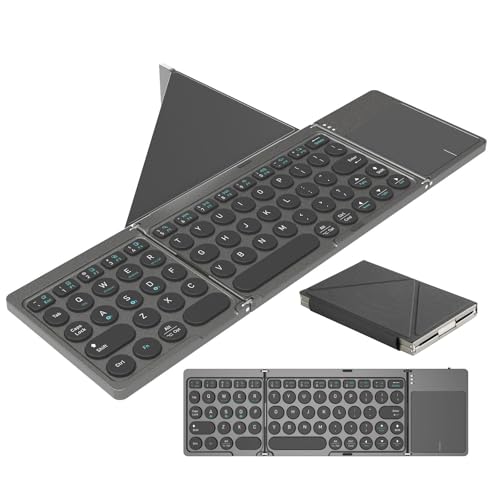 Foldable Bluetooth Keyboard Portable Wireless Keyboard With Pu Leather Cover Touchpad, Pocket-Sized Travel Keyboards For Ipad Tablet Laptop Ios Android Smartphone Pc Windows