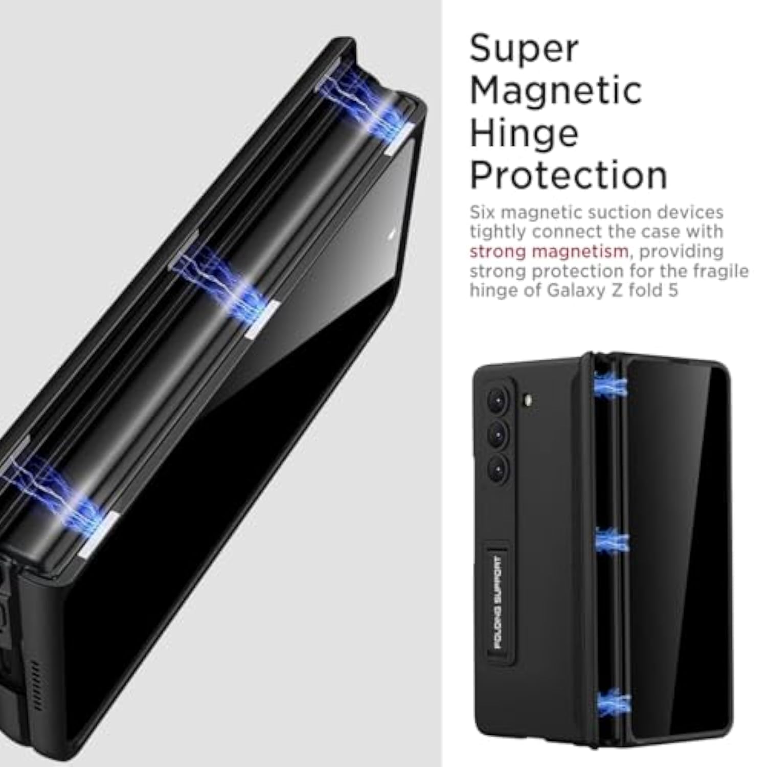 Miimall for Samsung Galaxy Z Fold 5 Case with Privacy Screen Protector, Built-in Convenient Adjustable Kickstand & Magnetic Hinge Protection All-Inclusive Protective Case for Galaxy Z Fold 5 5G Black