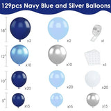 Navy Blue Silver White Balloons Arch Kit 129 Pcs